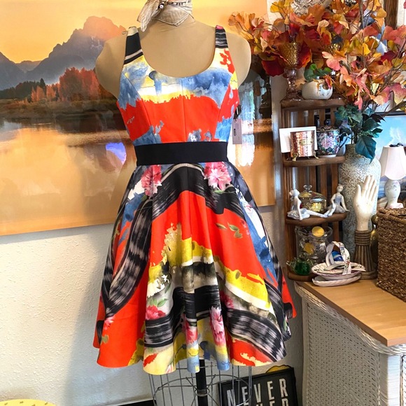 Milly Dresses & Skirts - New Milly Scoopneck Circle Dress Art To Wear Abstract Floral Womens 0 Multi